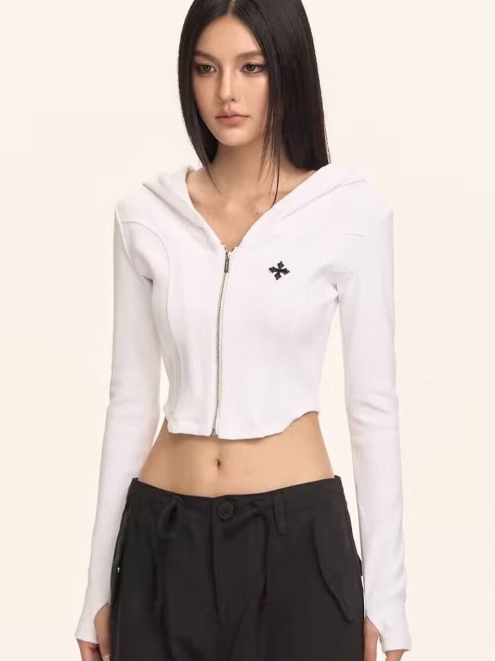 Climaxvision White Ribbed Cropped Zip Hoodie S NWT